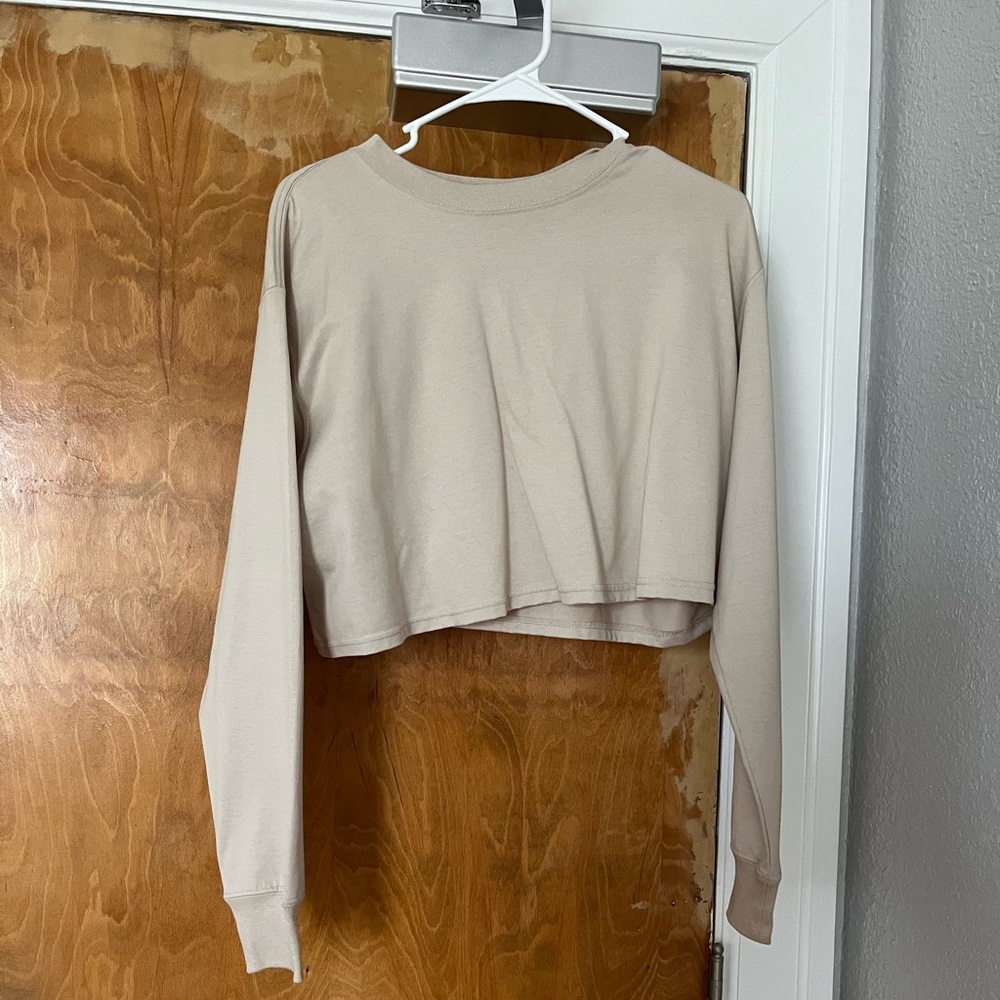 Moussy Studiowear cropped long sleeve shirt in nude 100% cotton